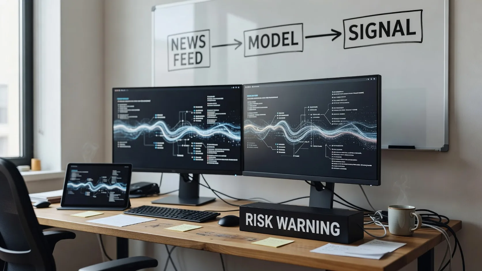 Flujo del agente de trading que funciona: datos de mercado, noticias, análisis del agente, alerta y decisión humana
