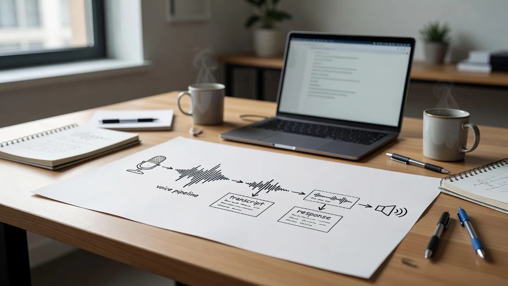 Pipeline de un agente de voz: audio, transcripción, modelo, respuesta y síntesis