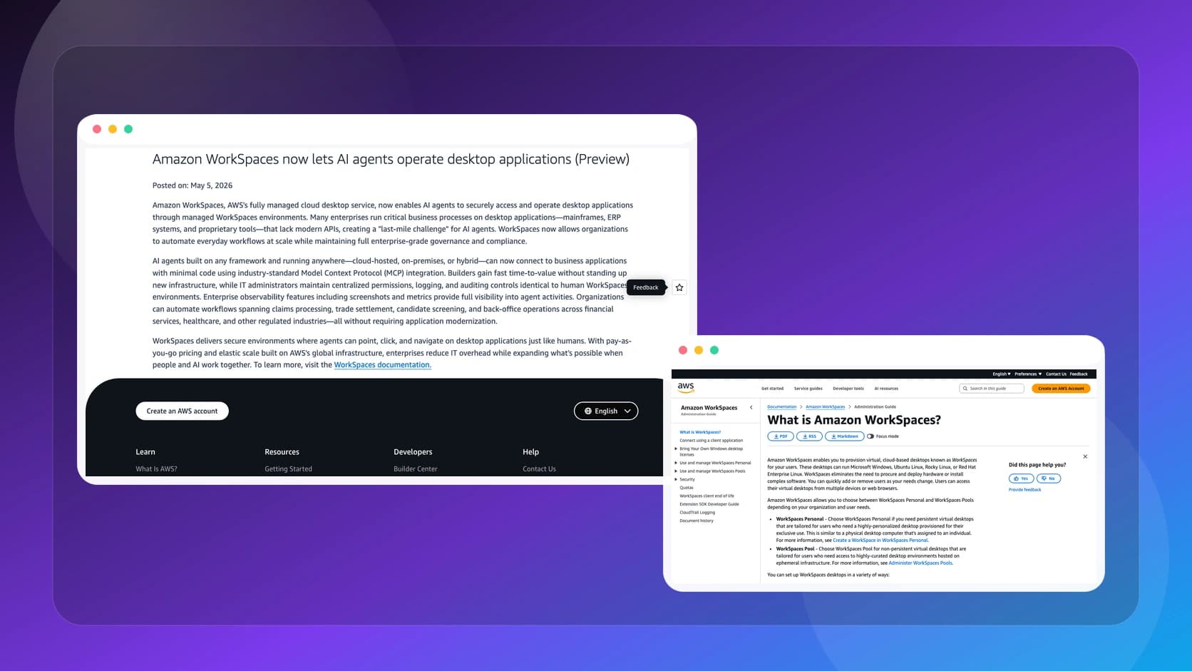 Entorno gestionado de escritorio en la nube inspirado en Amazon WorkSpaces para agentes que operan aplicaciones legacy