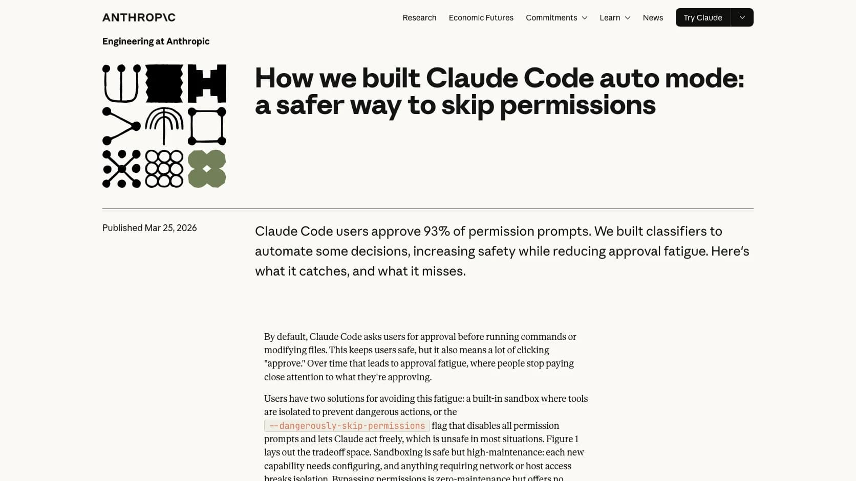 Explicacion oficial de auto mode y permisos más seguros en Claude Code