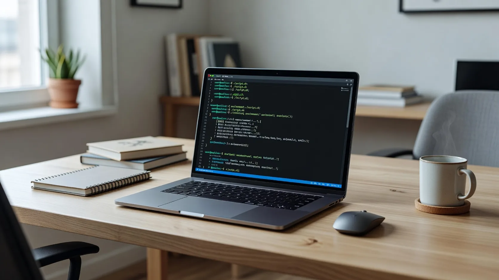 Laptop con terminal abierta mostrando una sesión de Claude Code en un escritorio real