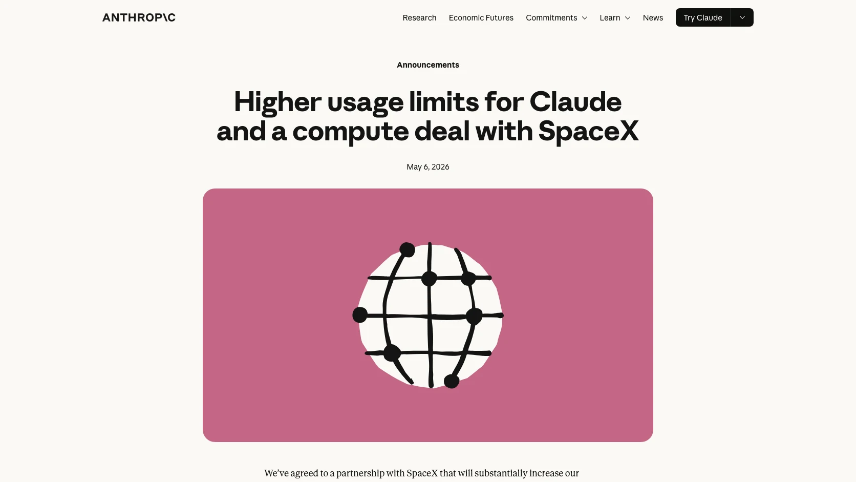 Anuncio oficial de Anthropic sobre limites más altos para Claude Code y capacidad adicional de compute