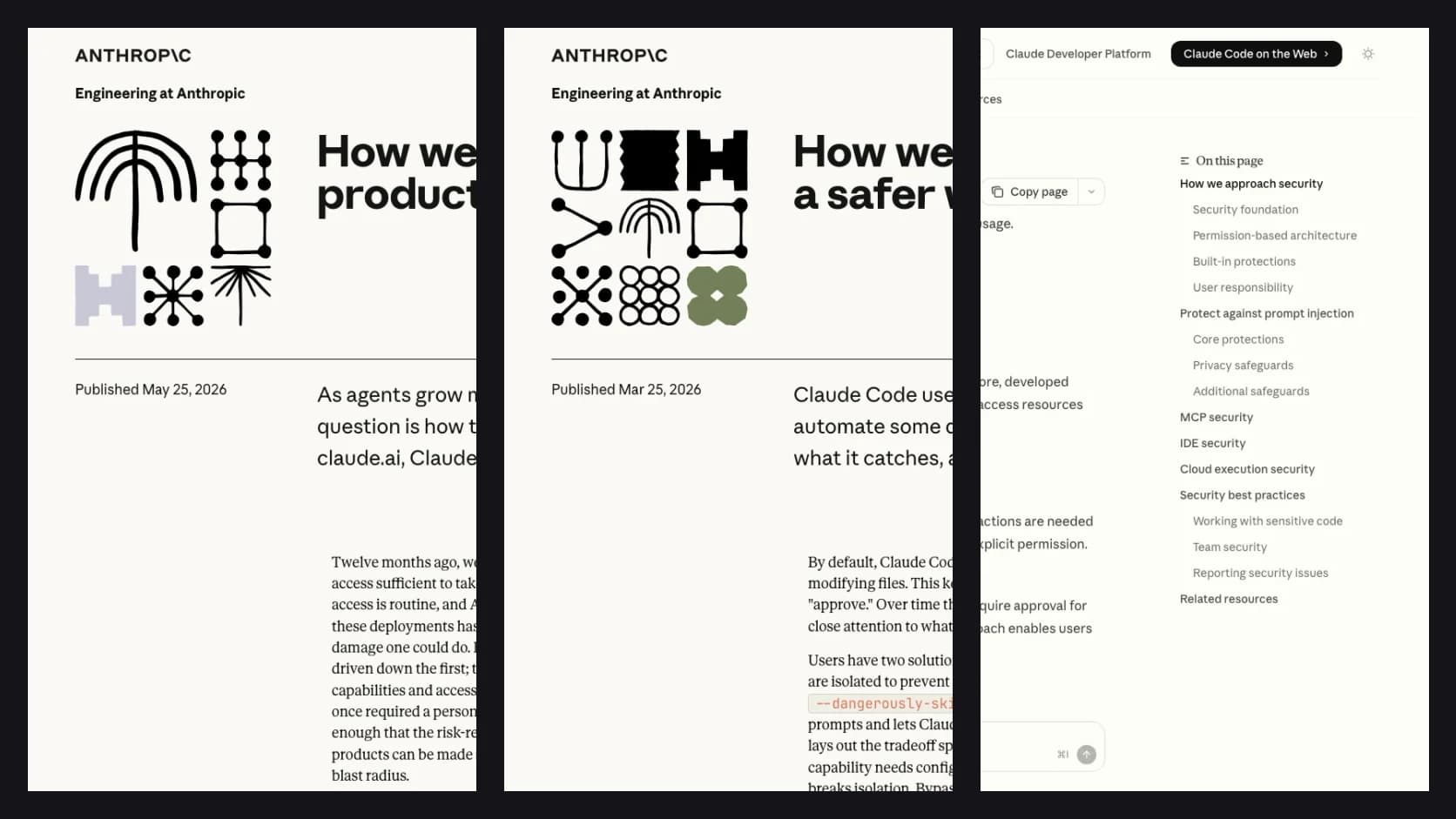 Montaje editorial con referencias oficiales de contencion, auto mode y seguridad de Claude Code