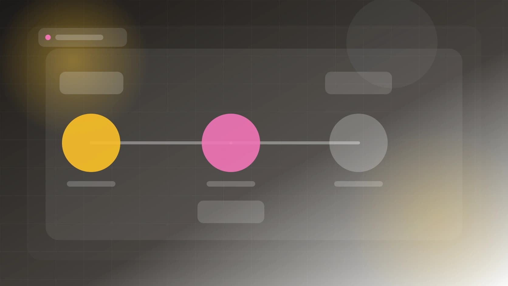 Composición abstracta de tres etapas conectadas que representa la ruta de tres días: definir, construir y probar