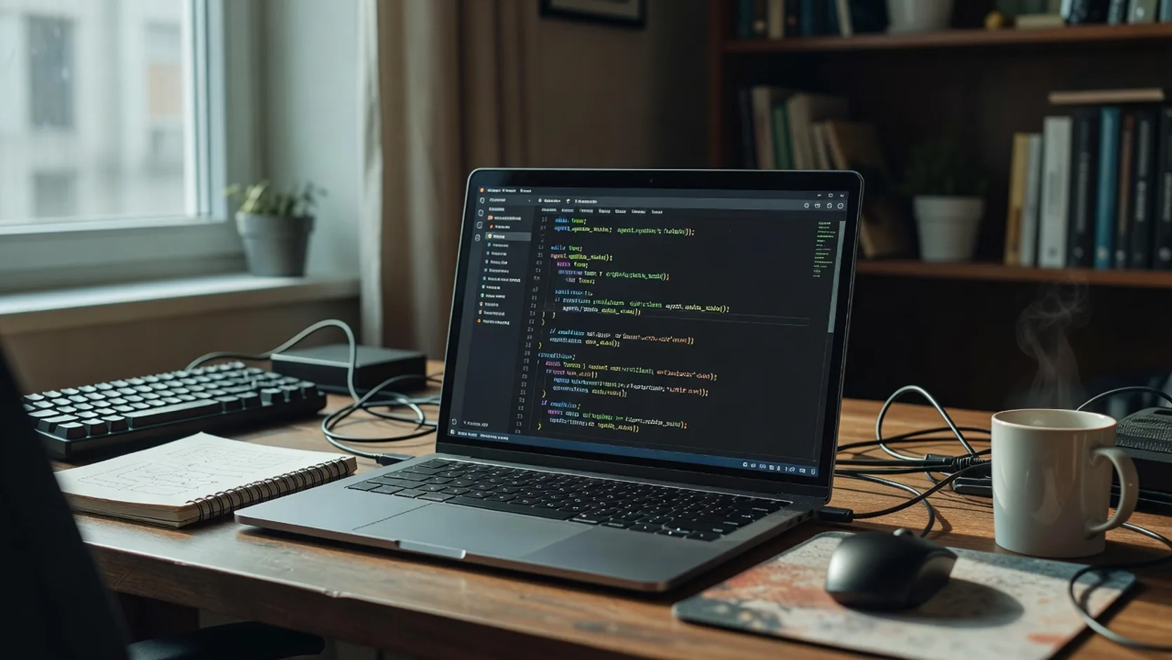 Escritorio de desarrollo con editor de código abierto mostrando un bucle de agente en Python