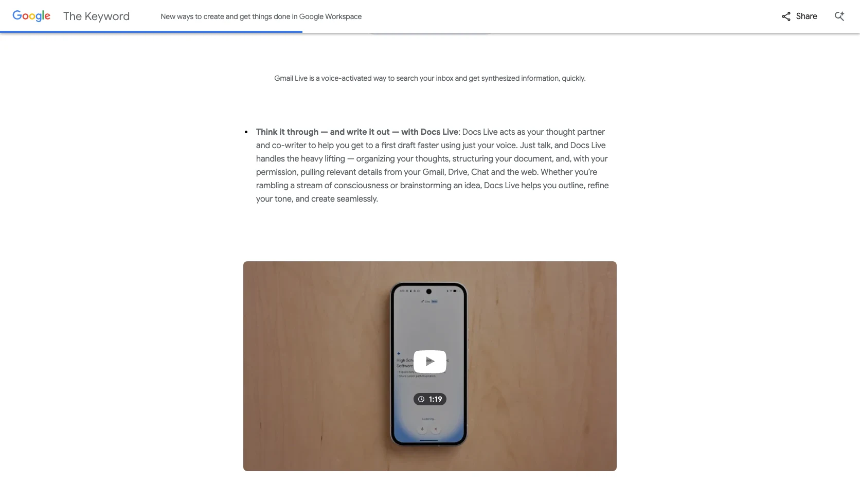 Anuncio oficial de Google Workspace con Gemini Spark como agente personal 24/7