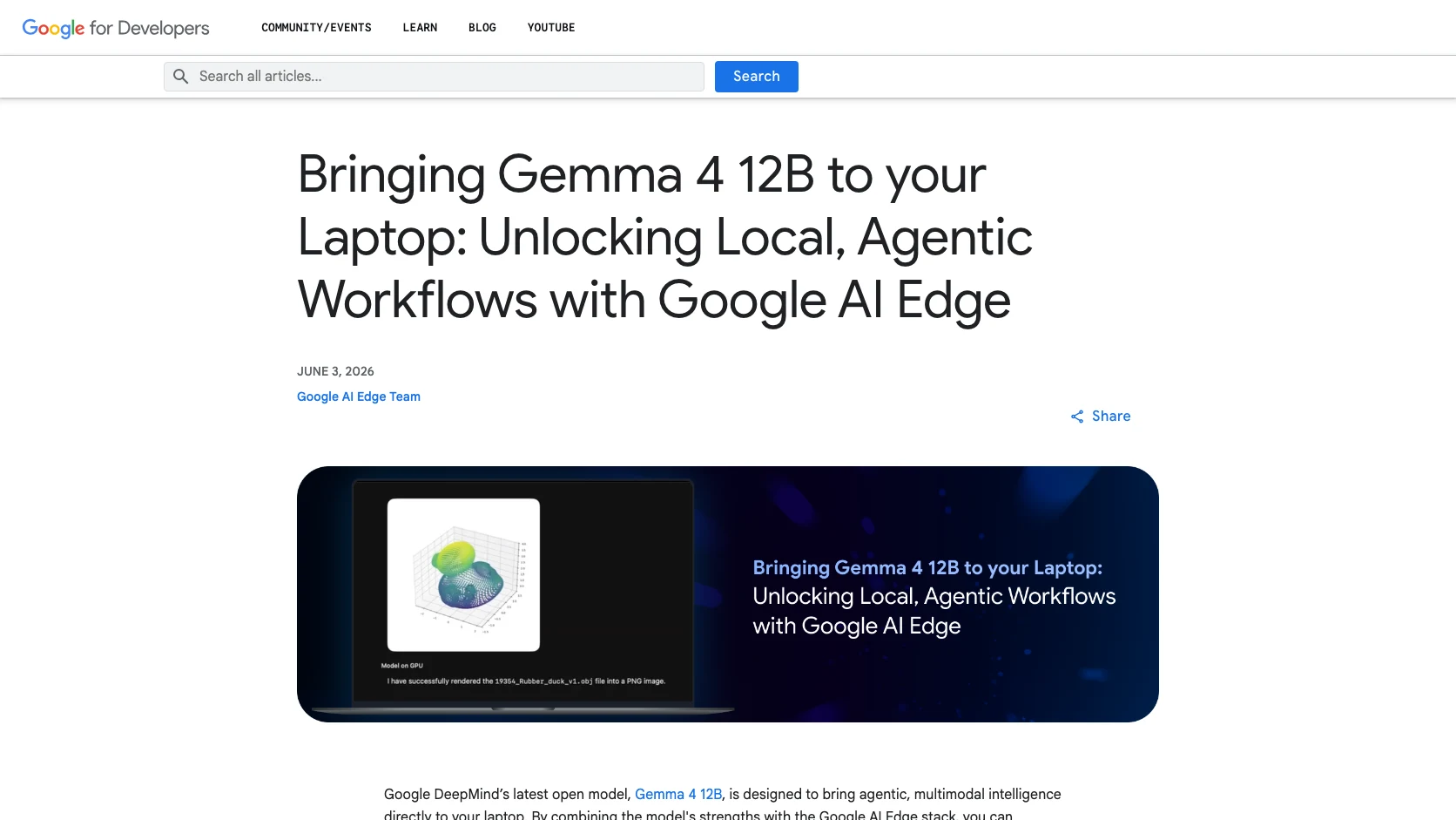 Guia oficial de Google AI Edge para correr Gemma 4 12B en una laptop con flujos de agentes locales