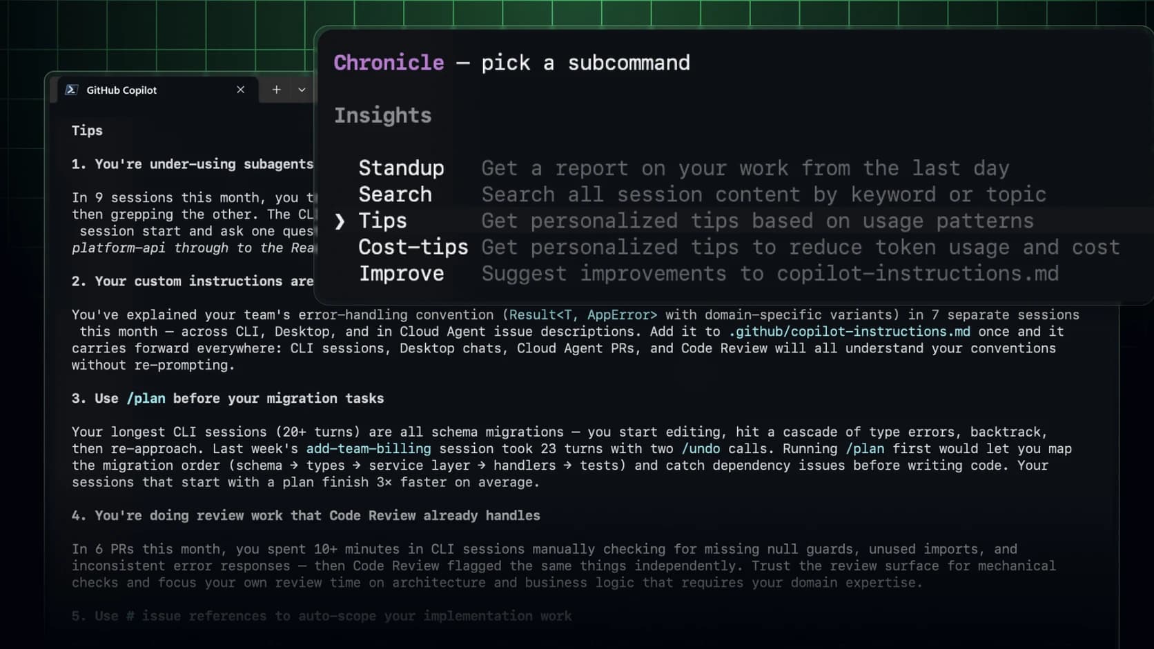 Changelog oficial de GitHub sobre /chronicle y el historial de sesiones de Copilot