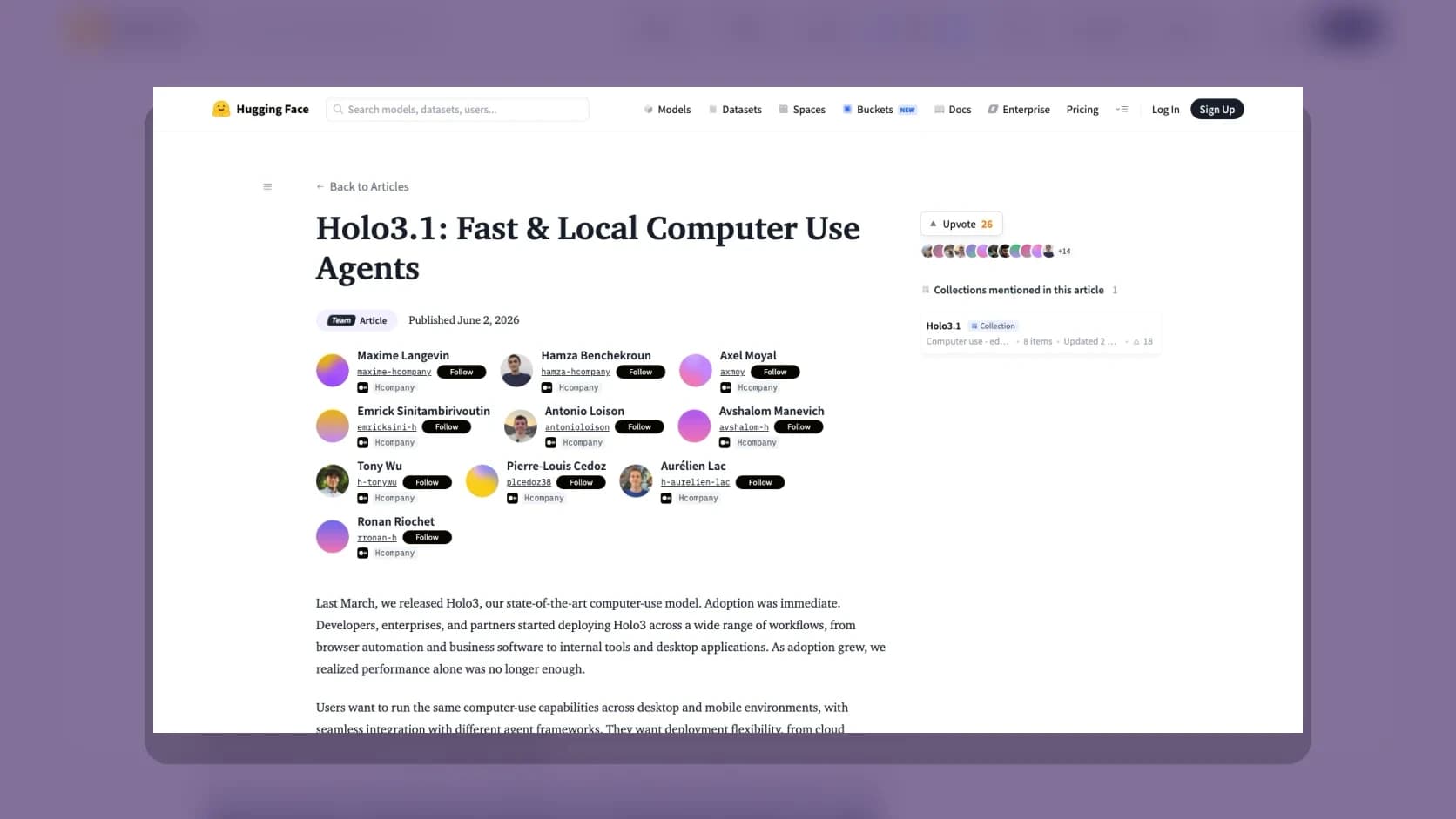 Articulo oficial de Holo3.1 sobre agentes de computer use locales con varias opciones de despliegue