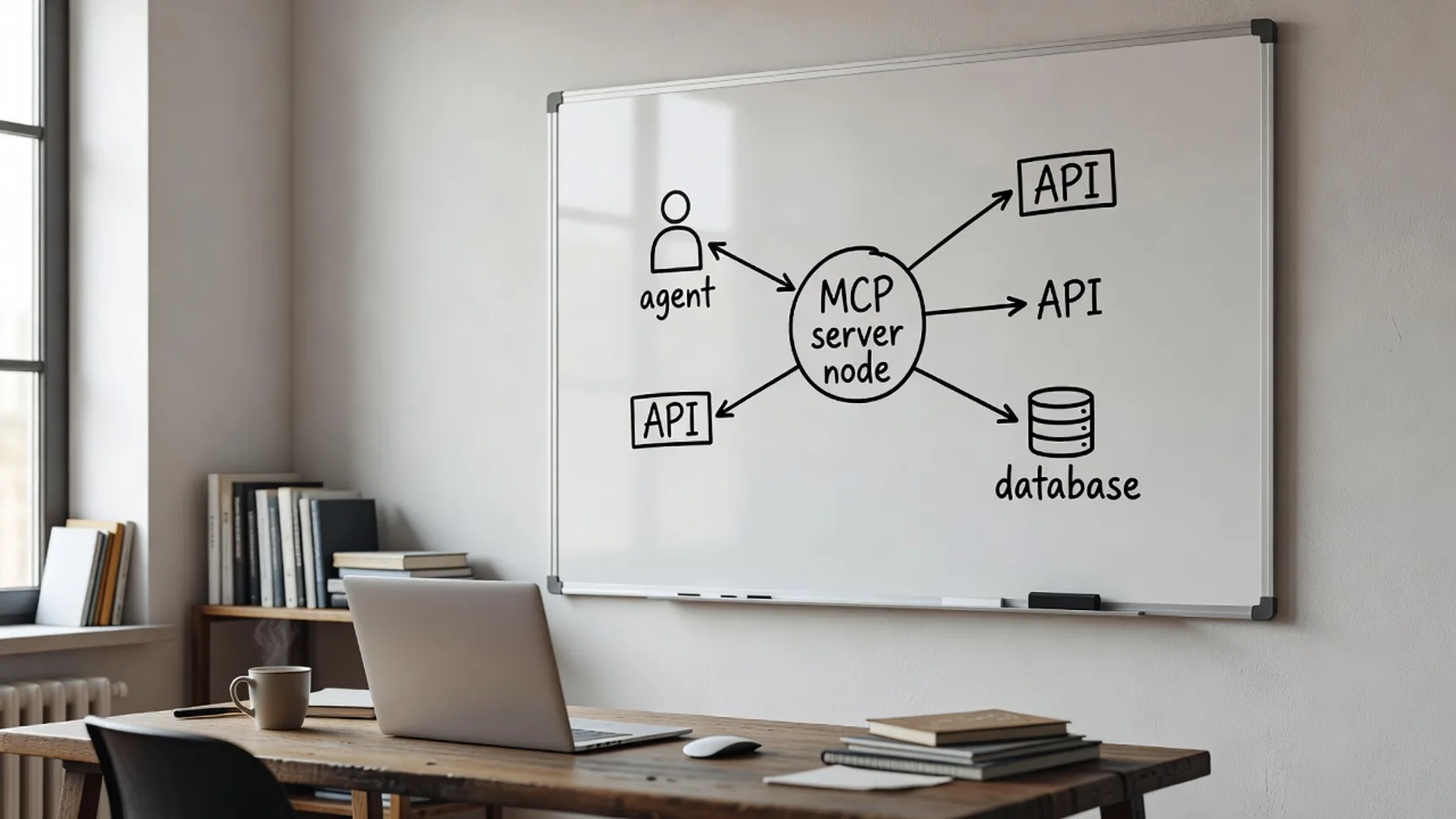 Diagrama de un servidor MCP en Python conectando un agente a una API y a una base de datos