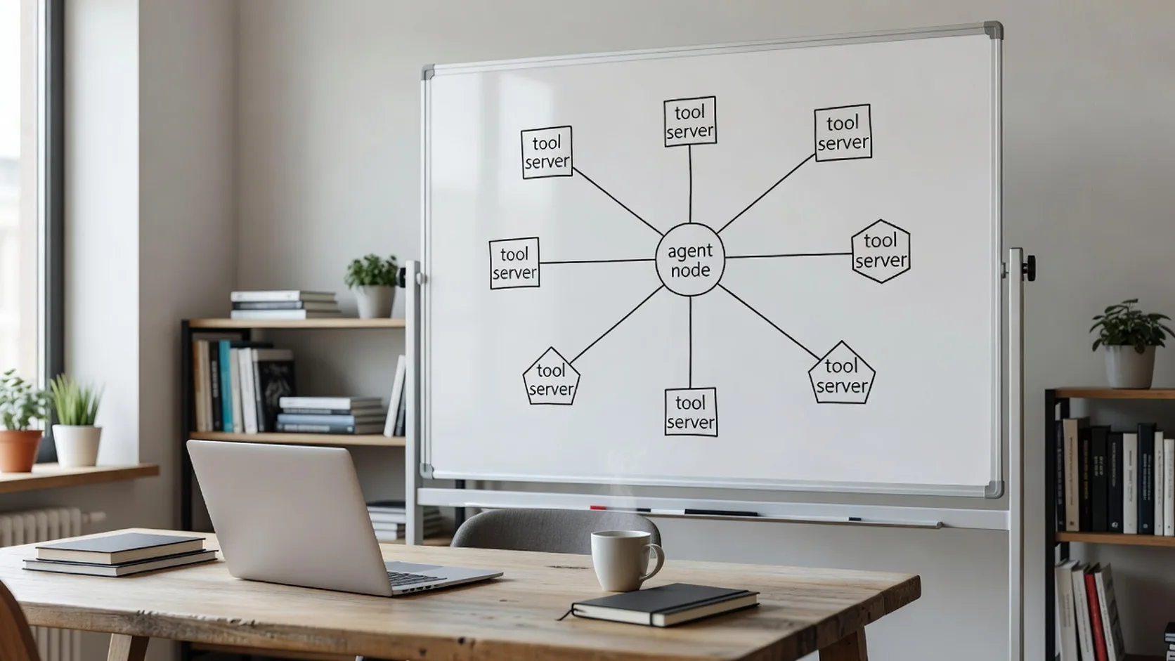 Diagrama conceptual de un agente conectado a varios servidores de herramientas mediante un protocolo estándar