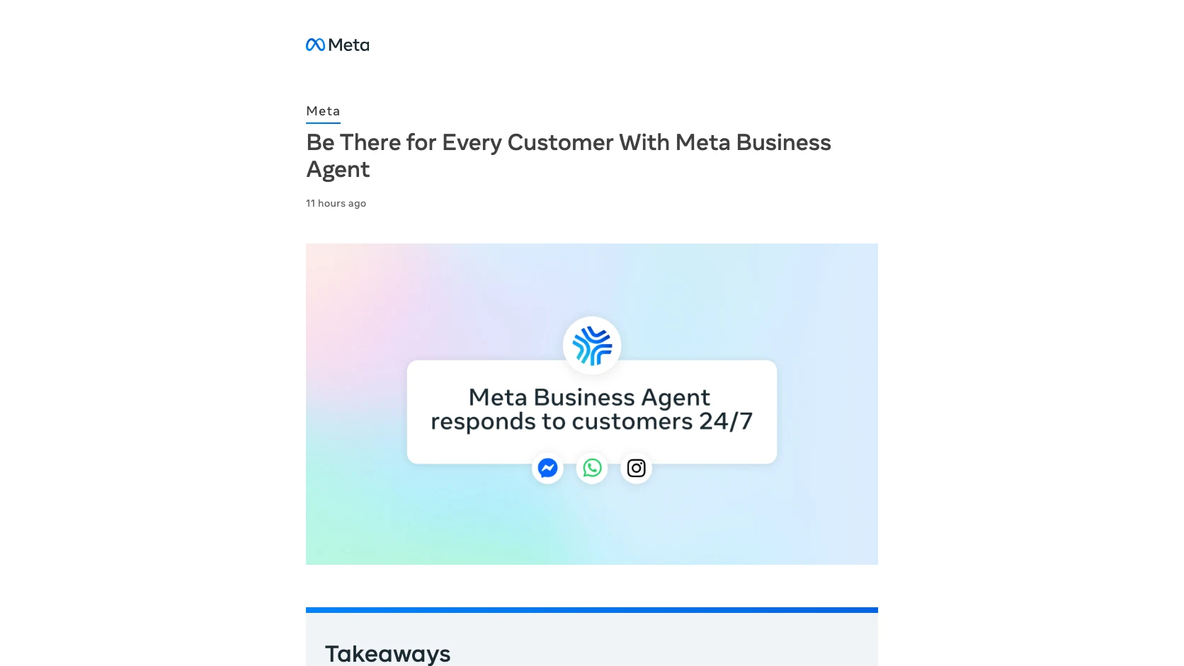 Anuncio oficial de Meta Business Agent con disponibilidad en apps de mensajeria