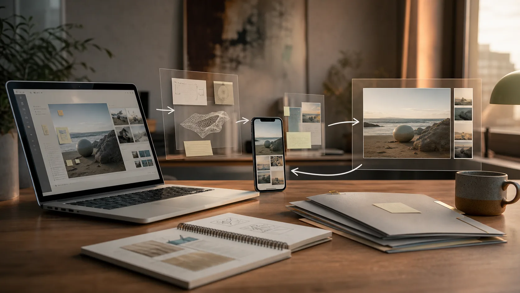 Proyecto editorial que avanza entre archivos, aplicaciones y dispositivos hasta una entrega revisable