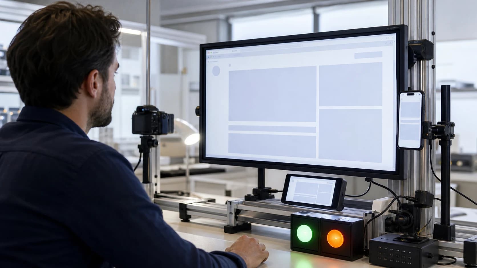 Banco editorial de pruebas donde un agente valida una aplicación web en un navegador integrado