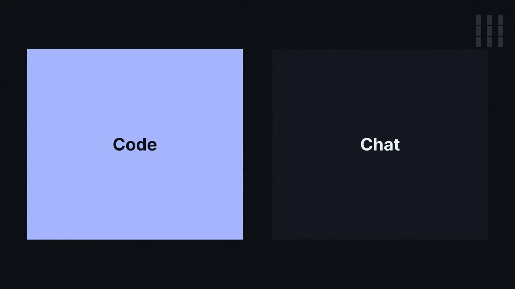 Dos columnas planas etiquetadas Code y Chat, sin cromo de IDE
