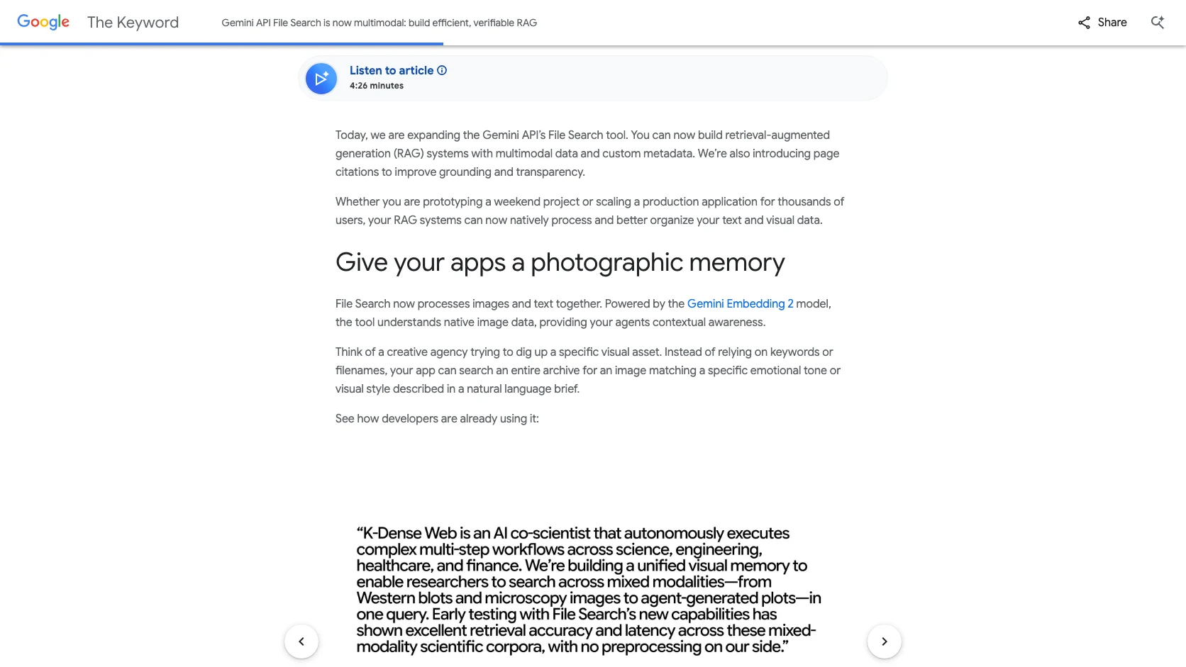 Ejemplo oficial de Google con uso mixto de imagenes y texto en File Search