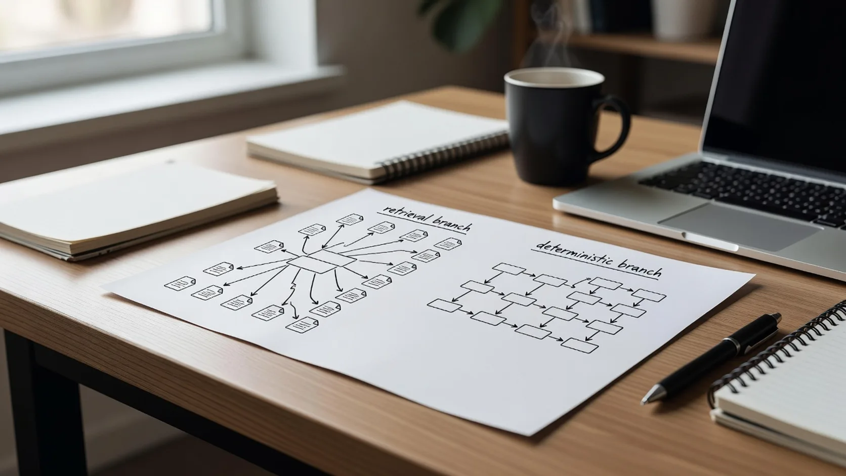 Mapa visual del flujo comparado: workflow determinista vs recuperación y generación con RAG